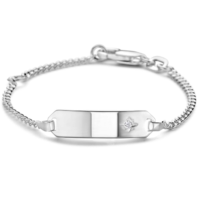 graveerarmband zirkonia plaat 5 mm 9 - 11 cm zilver gerhodineerd