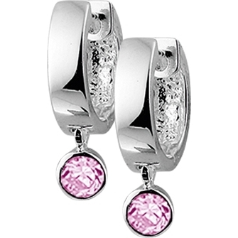Treasure Collection TC-43080 Zilveren klapcreolen zirkonia roze