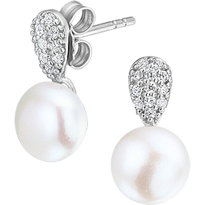 oorknoppen parel en zirkonia zilver gerhodineerd