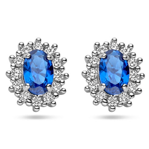 Treasure Collection N902 Zilveren oorknopjes met zirkonia en saffier 8,5 mm