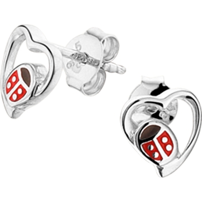 oorknoppen hart lieveheersbeestje zilver gerhodineerd