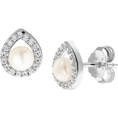 oorknoppen parel en zirkonia zilver gerhodineerd