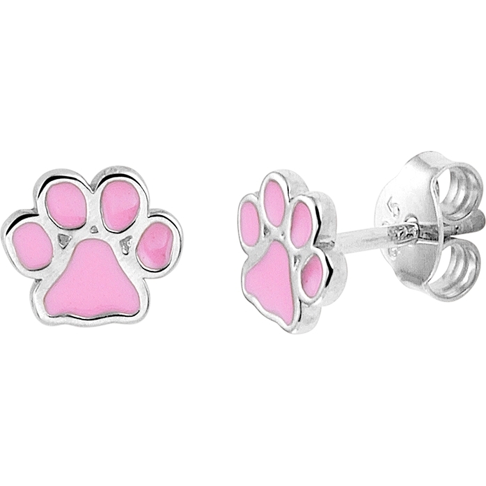 Treasure Collection TC-48670 Zilveren oorknoppen hondenpoot roze emaille