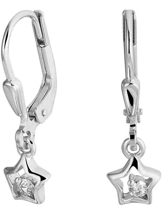 TC-52879 Zilveren kinder oorhangers ster met zirkonia 20 mm