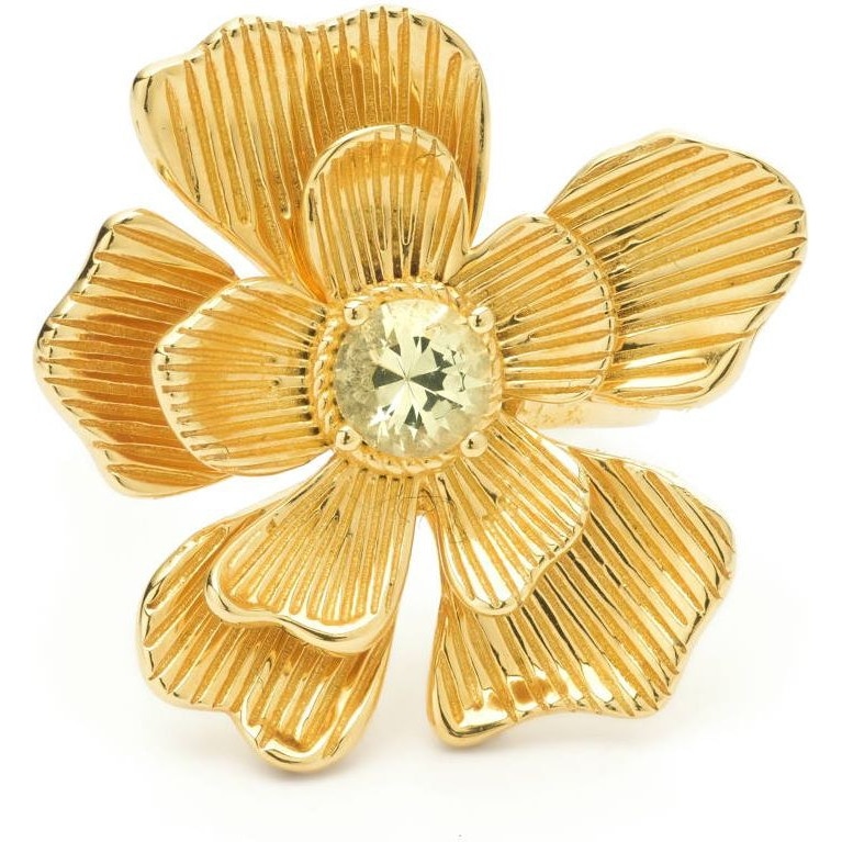 24Kae 124154Y Goudkleurige bloemvormige ring met groene zirkonia