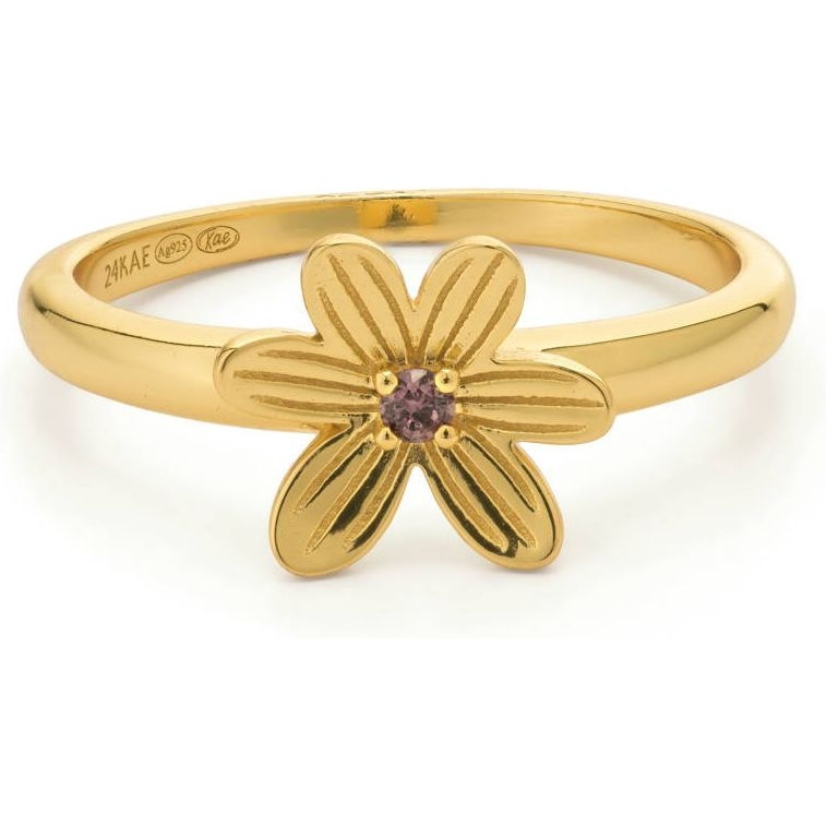 24Kae 124155Y Goudkleurige bloemvormige ring met roze zirkonia