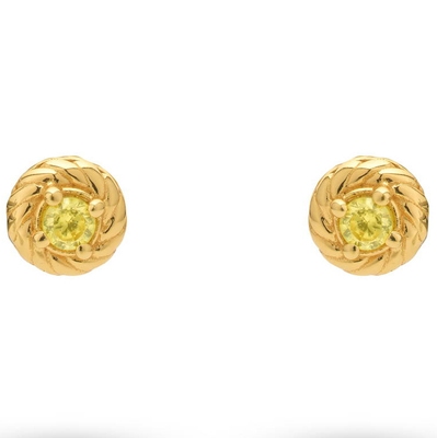 24Kae 424121Y Goudkleurige oorknopjes met groene zirkonia 4 mm