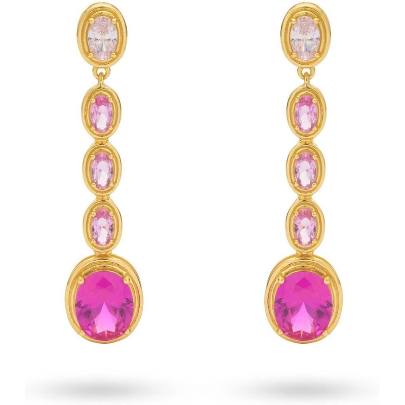 24Kae 424129Y Goudkleurige oorhangers met roze zirkonia 47 mm