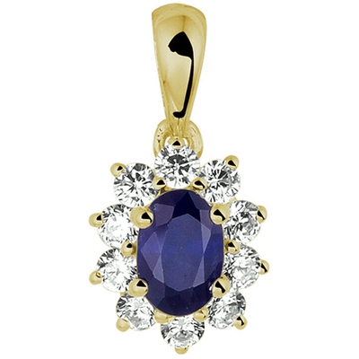 hanger saffier en zirkonia halo 14K geelgoud