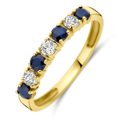 Treasure Collection TC-54773 14 karaat gouden ring met saffier en zirkonia