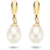 oorhangers parel en zirkonia 19 mm 14K geelgoud