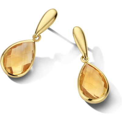 Treasure Collection Q186 14 karaat gouden oorhangers met 1,51 ct citrien - liggend aanzicht