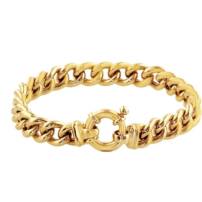 armband gourmette 9 mm 19 cm met groot springslot 14K geelgoud
