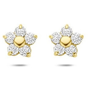 oorknoppen bloem zirkonia 43 mm 14K geelgoud