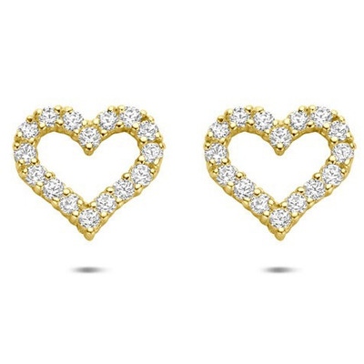 oorknoppen hart zirkonia 14K geelgoud