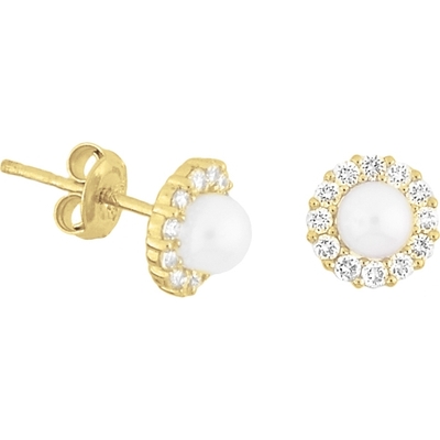 oorknoppen parel en zirkonia 14K geelgoud
