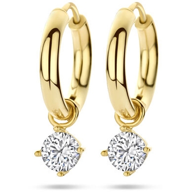 klapoorringen zirkonia 15 mm 14K geelgoud
