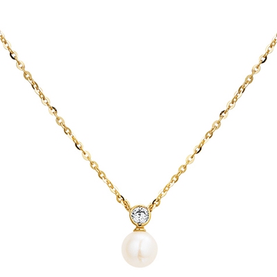 collier parel en zirkonia 41- 43 - 45 cm 14K geelgoud