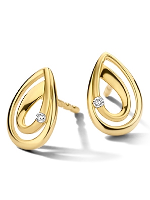 Treasure Collection L048 14 karaat gouden oorknopjes druppel met diamant