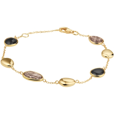 armband zwart rutiel en onyx 17 - 19 cm 14K geelgoud