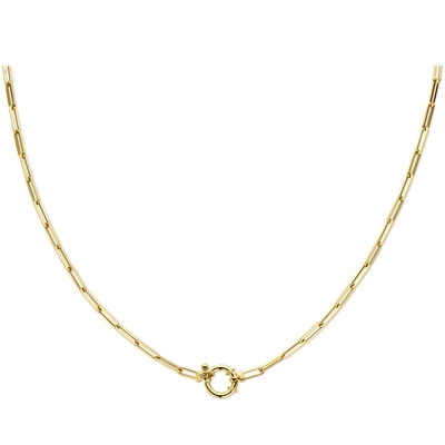 collier paperclip vierkante buis 30 mm 45 cm met groot springslot 14K geelgoud