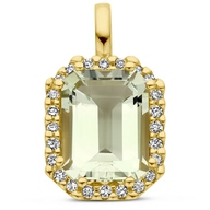 hanger groen amethist en diamant 010ct h si halo 14K geelgoud