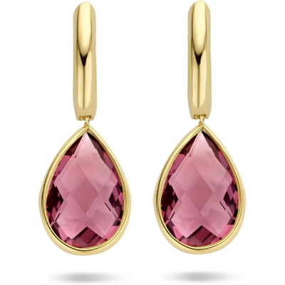 klapoorringen rhodoliet kwarts 14K geelgoud