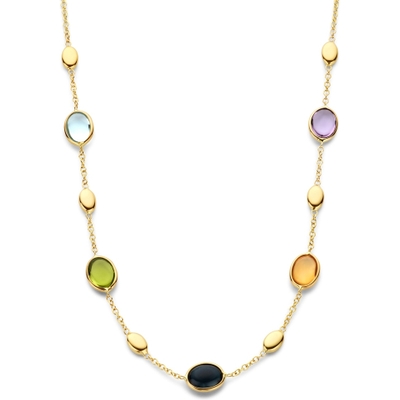 collier natuurlijke kleurstenen 41  43  45 cm 14K geelgoud