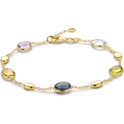 armband natuurlijke kleurstenen 17  19 cm 14K geelgoud