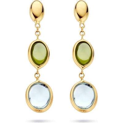 oorhangers blauw topaas en peridot 14K geelgoud