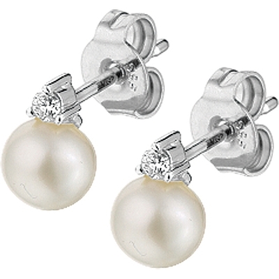 Treasure Collection TC-881416 14 karaat witgouden oorknoppen parel en 0,05 ct diamant