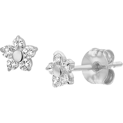 oorknoppen bloem en zirkonia 14K witgoud