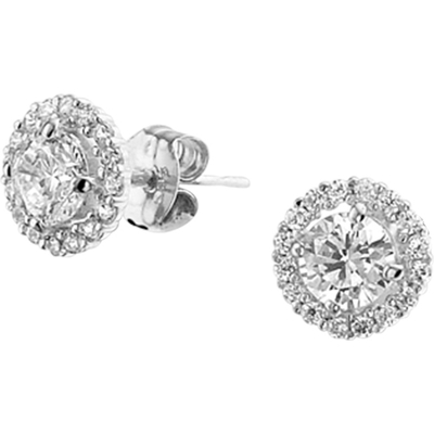 oorknoppen zirkonia halo 14K witgoud