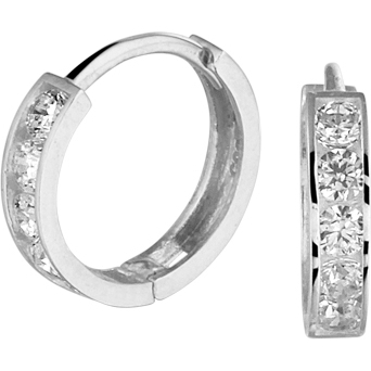 klapoorringen zirkonia 9 mm 14K witgoud
