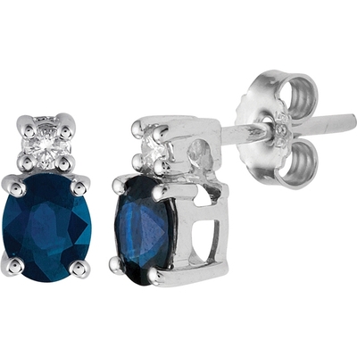 The House Of Jewels THOJ1062 14k witgouden saffier oorknoppen met 0,06 ct diamant