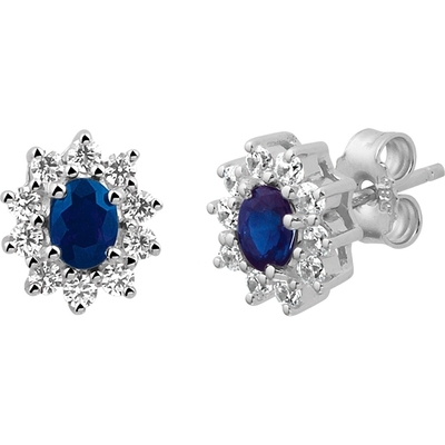 oorknoppen saffier en zirkonia halo 14K witgoud
