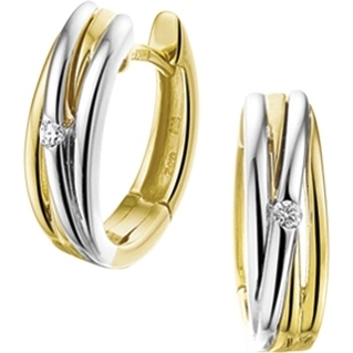 klapoorringen diamant 004ct 2x002ct h si 14K bicolor goud geelwit