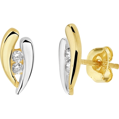 oorknoppen zirkonia 14K bicolor goud geelwit