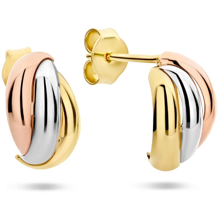 Treasure Collection TC-52159c 14 karaat tricolor gouden oorknopjes 11,5 mm
