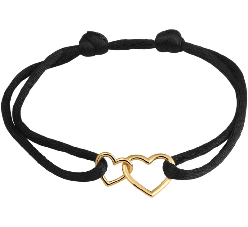 Treasure Collection TC-52209 Satijnkoord armband met 14 karaat gouden hartjes 13-26 cm K047