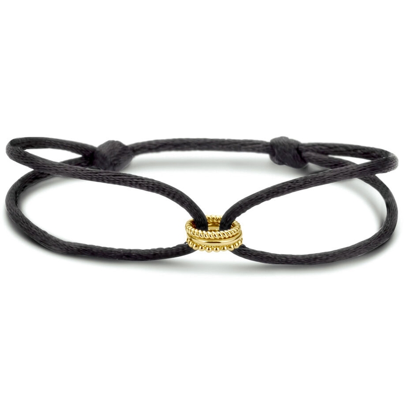 Treasure Collection M018 Satijnkoord armband met 14 karaat goud 13-26 cm