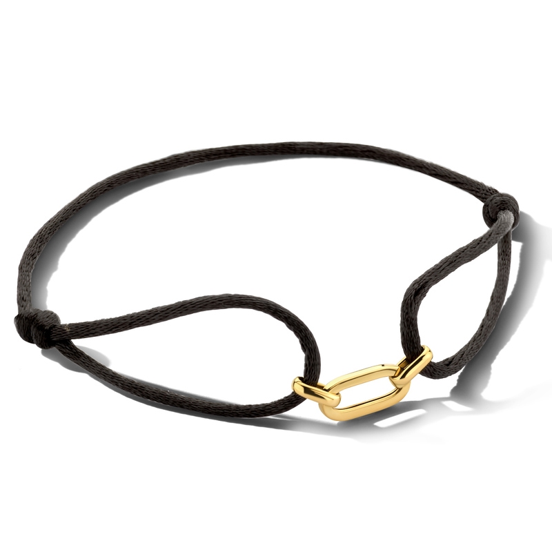 Treasure Collection TC-52201 Satijnkoord armband met 14 karaat goud 13-26 cm