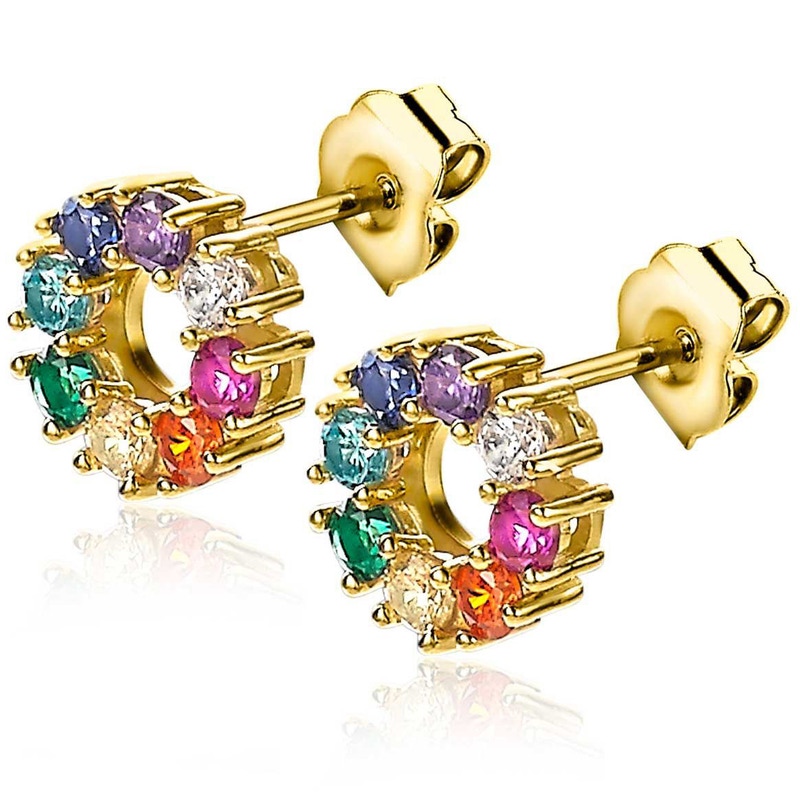 ZINZI ZIO2172 Goudkleurige ooknopje met gekleurde steentjes 9,5 mm