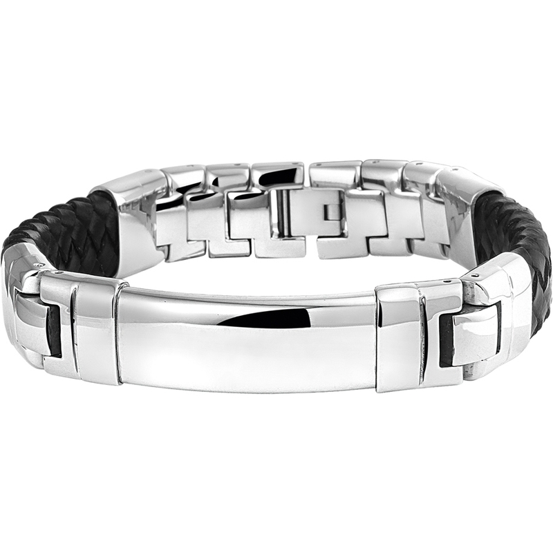 Treasure Collection TC-39418 Edelstalen naamplaat armband met leer