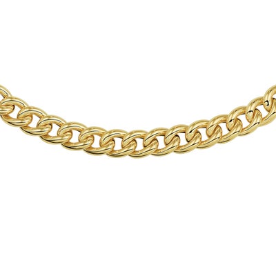 collier gourmette 9 mm 45 cm met groot springslot 14K geelgoud