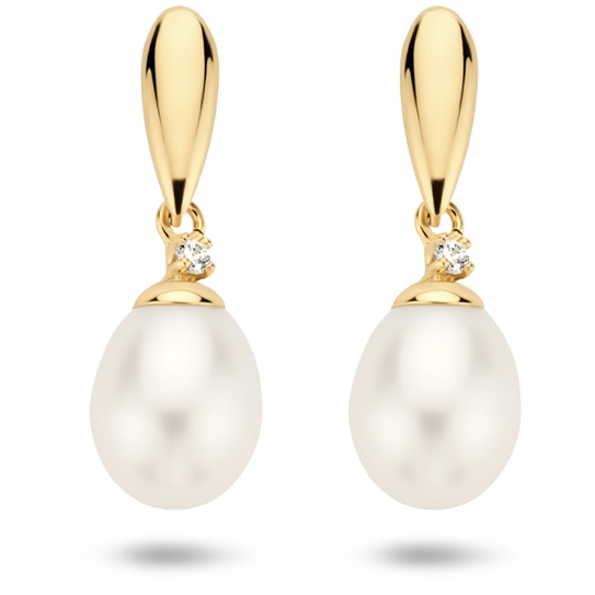 9k oorhangers parel en zirkonia 19 mm 9K geel