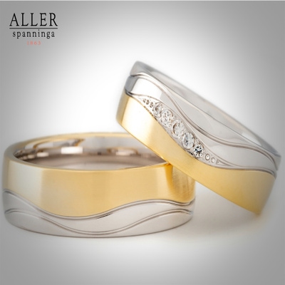 Aller Spanninga 974 14 karaat bicolor gouden trouwringen 0,07 ct diamant