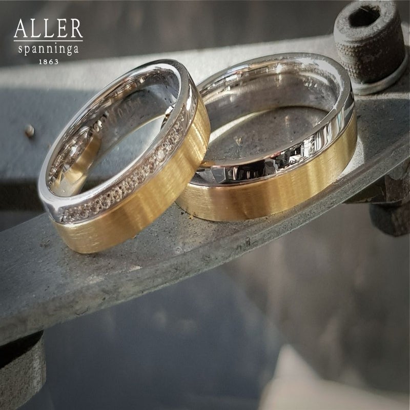 Aller Spanninga 996 14 karaat bicolor gouden trouwringen 0,12 ct diamant