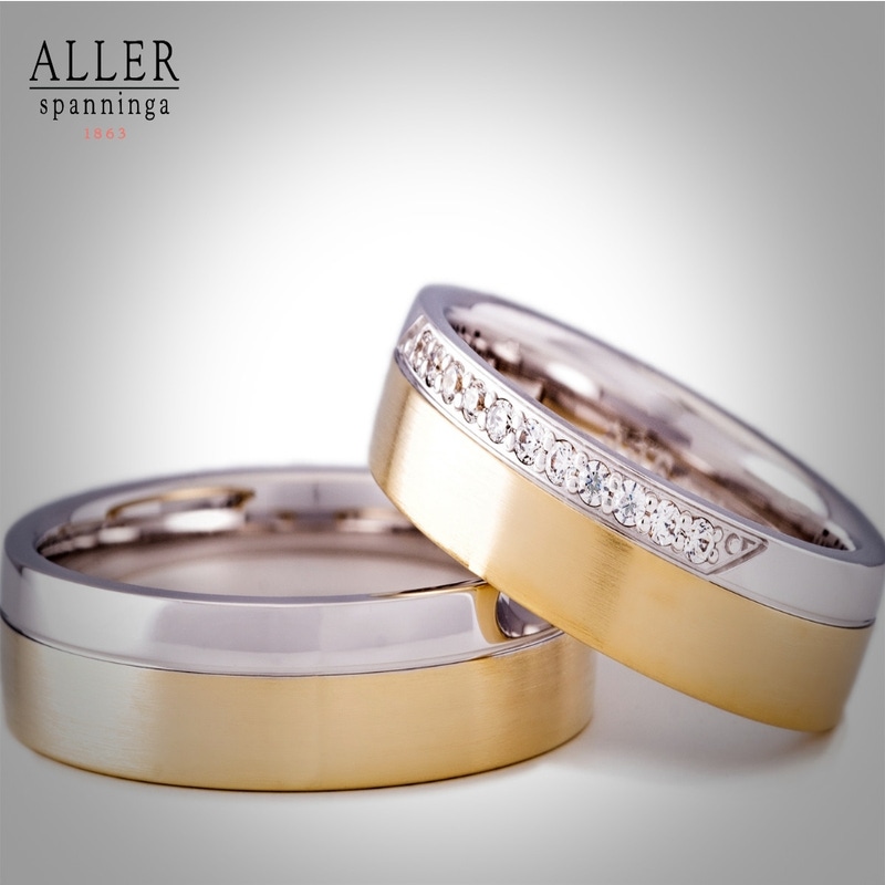 Aller Spanninga 996 14 karaat bicolor gouden trouwringen 0,11 ct diamant