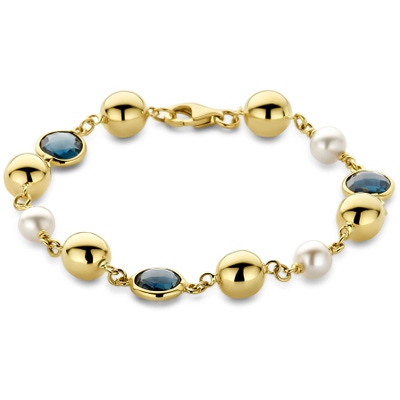 armband bolletjes parels en london blue topaas 19 cm 14K geelgoud